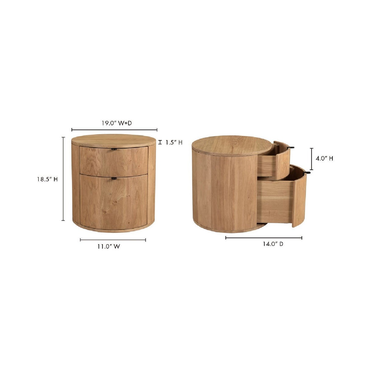 Modern European furniture - Natural Oak Round 2-Drawer Nightstand - www.oroa.com