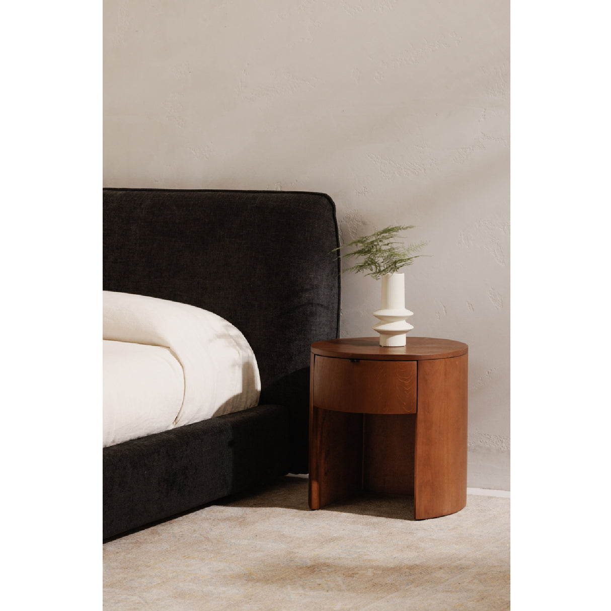 Modern European furniture - Oak Round 1-Drawer Nightstand - www.oroa.com