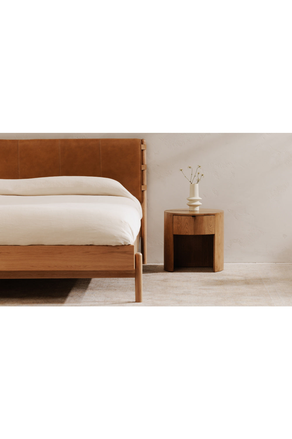 Modern European furniture - Oak Round 1-Drawer Nightstand - www.oroa.com