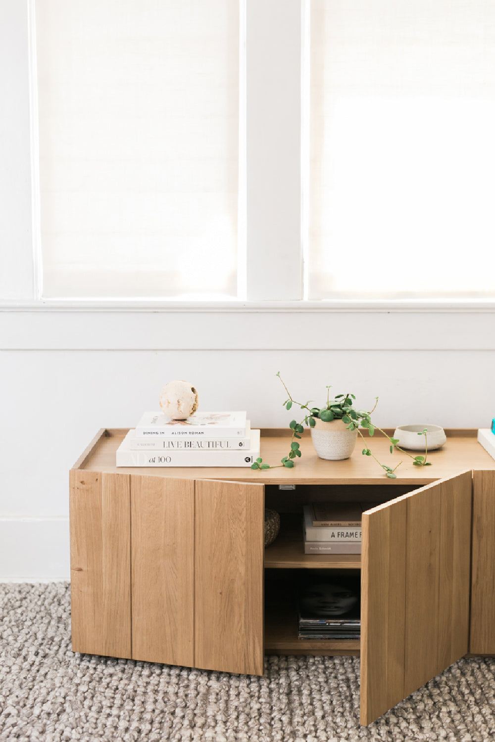 Modern European furniture - Natural Oak 4-Door Media Cabinet - www.oroa.com