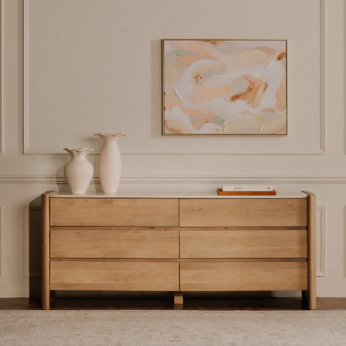 Modern European furniture - Marble Top Oak 6-Drawer Dresser - www.oroa.com
