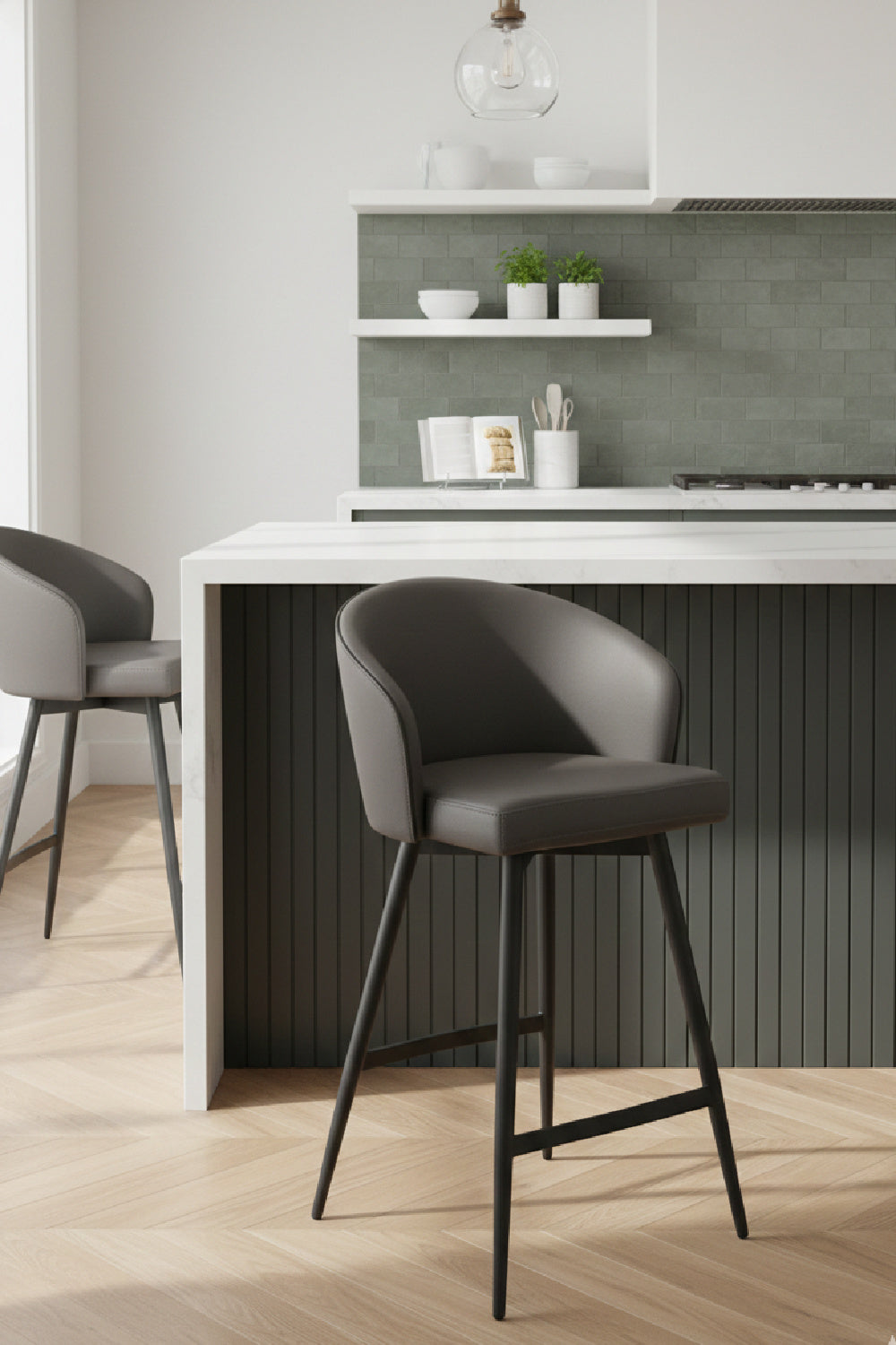 Modern European furniture - Gray Curved Swivel Counter Stool - www.oroa.com