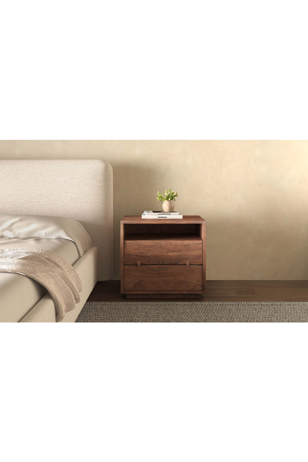Modern European furniture - Solid Acacia 2-Drawer Nightstand - www.oroa.com