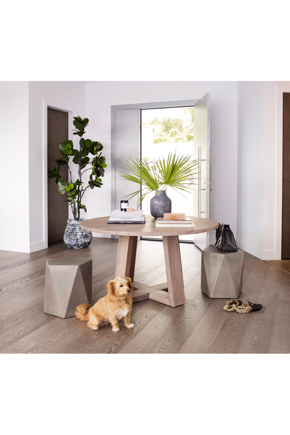 Modern European furniture - Whitewashed Acacia Round Dining Table - www.oroa.com