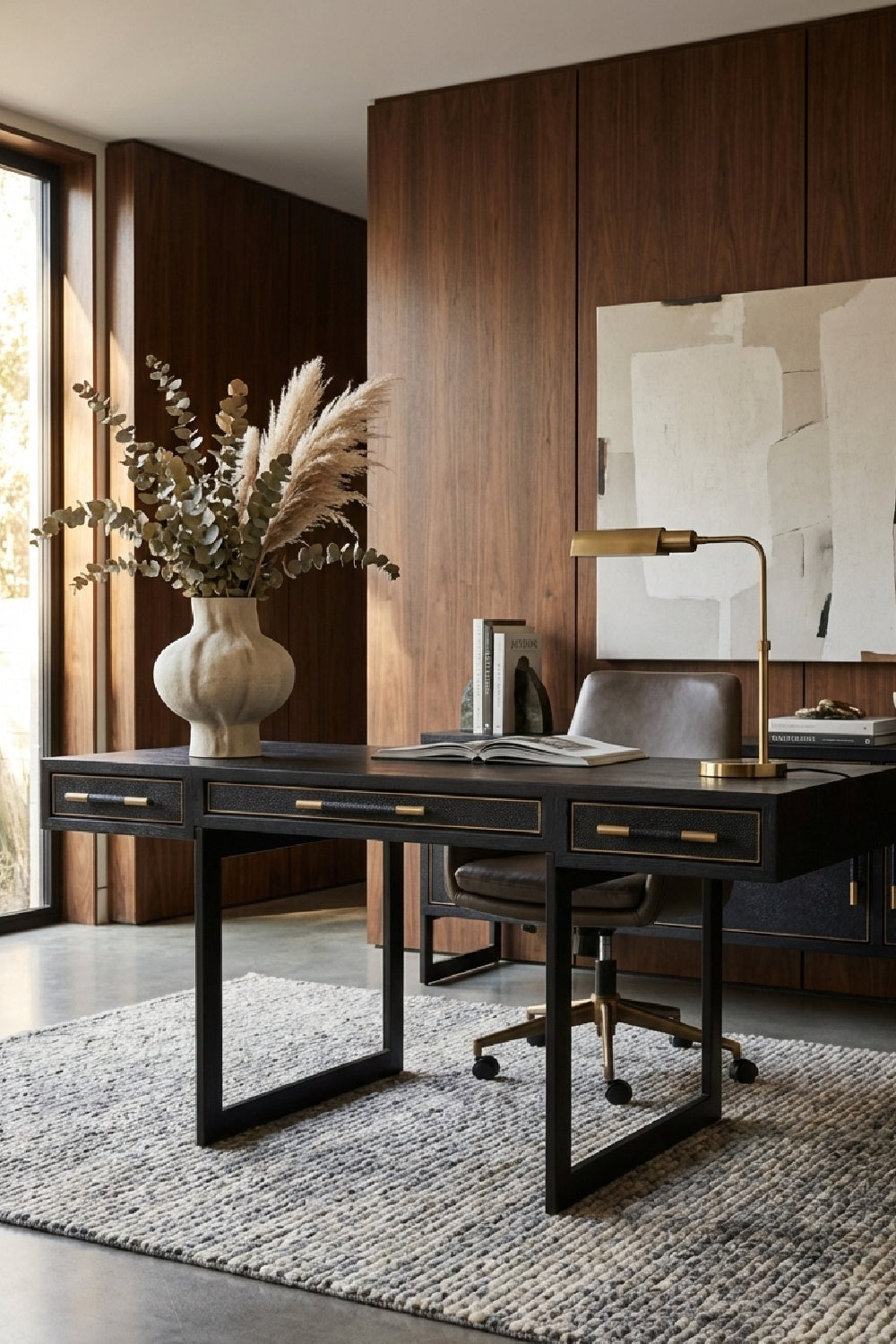 Modern European furniture - Black Vegan Leather 3-Drawer Desk - www.oroa.com | Oroa.com