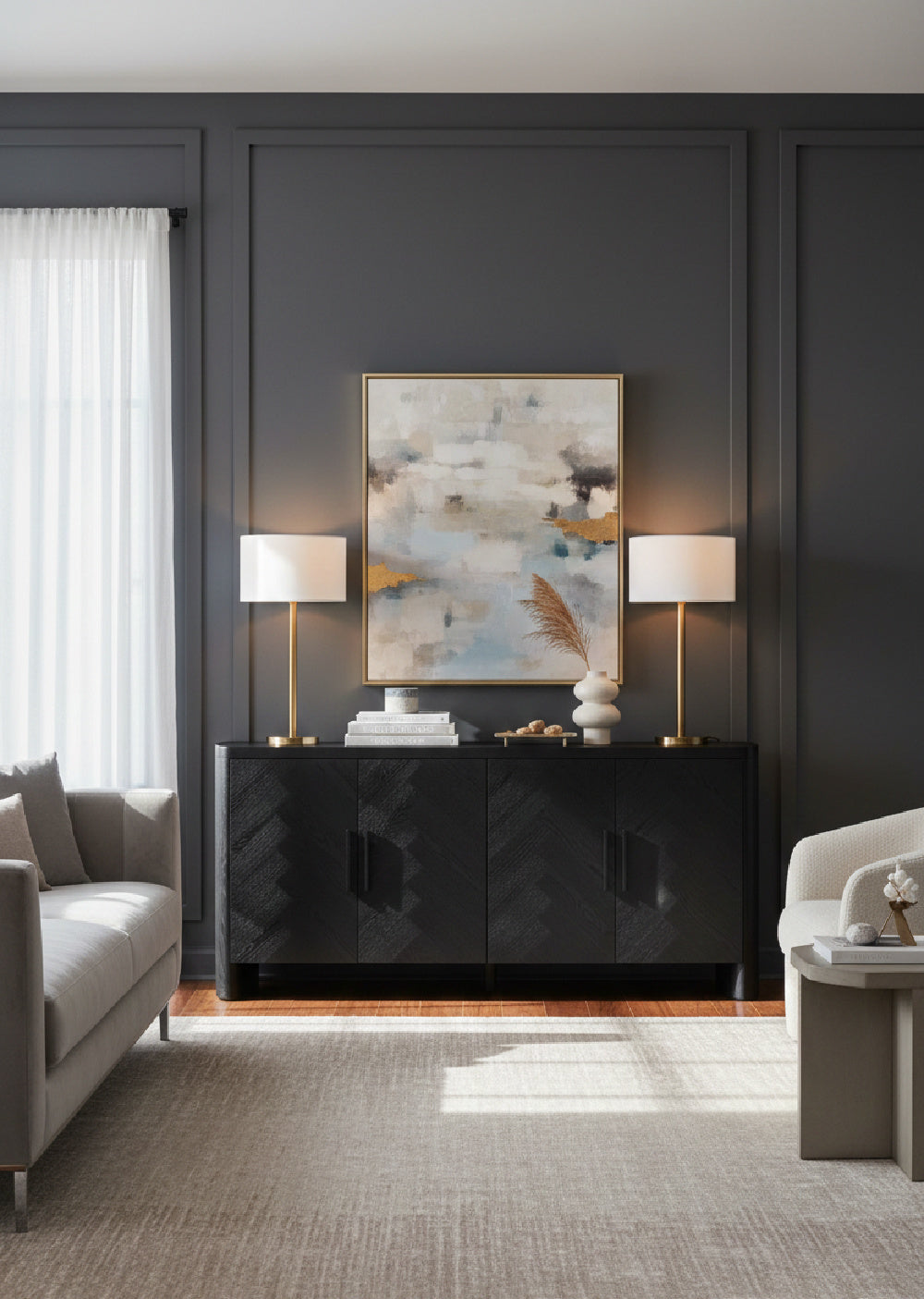 Modern European furniture - Black Herringbone Patterned Sideboard - www.oroa.com | Oroa.com