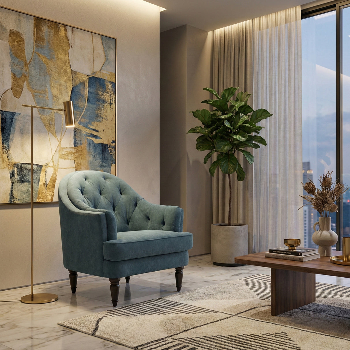 Modern European furniture -Tufted-Back Curved Accent Chair - www.oroa.com | Oroa.com