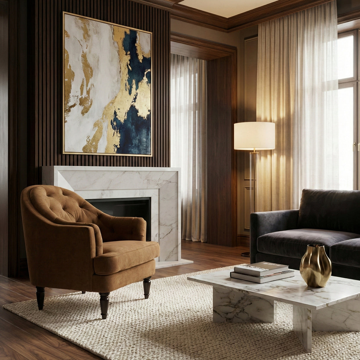 Modern European furniture -Tufted-Back Curved Accent Chair - www.oroa.com | Oroa.com