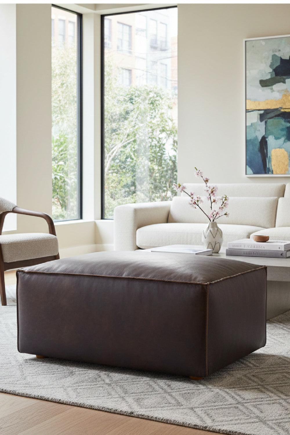 Modern European furniture - Brown Leather Square Ottoman - www.oroa.com | Oroa.com