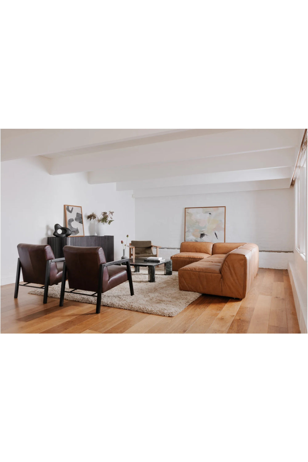 Modern European furniture - Tan Leather Square Ottoman - www.oroa.com