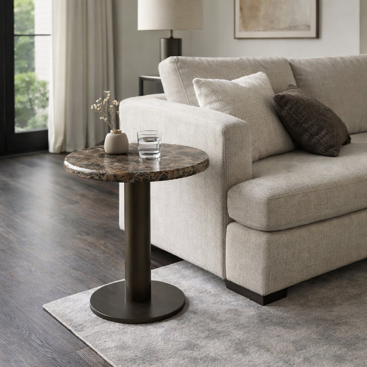 Modern European furniture - Brown Marble Pedestal Side Table - www.oroa.com | Oroa.com