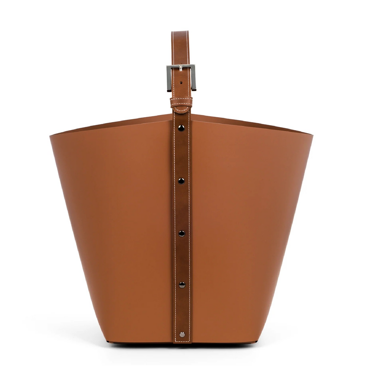 Flared Leather Basket with Handle | Pinetti Ovo | OROA.com