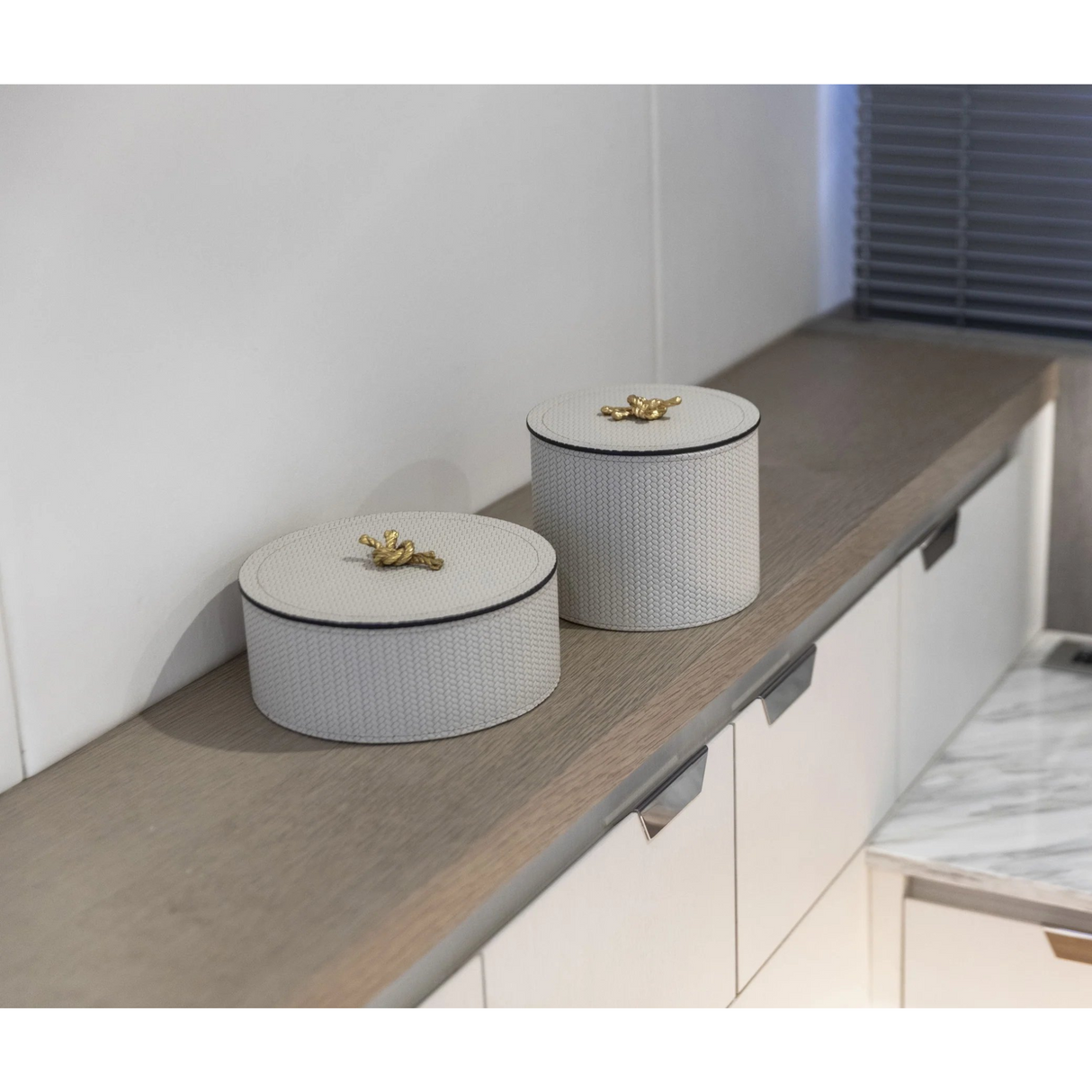 Leather Wrapped Round Box | Pinetti Thalia | OROA.com