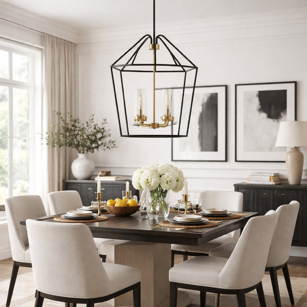 Modern European furniture - Geometrical Black Framed 4-Light Chandelier - www.oroa.com | Oroa.com