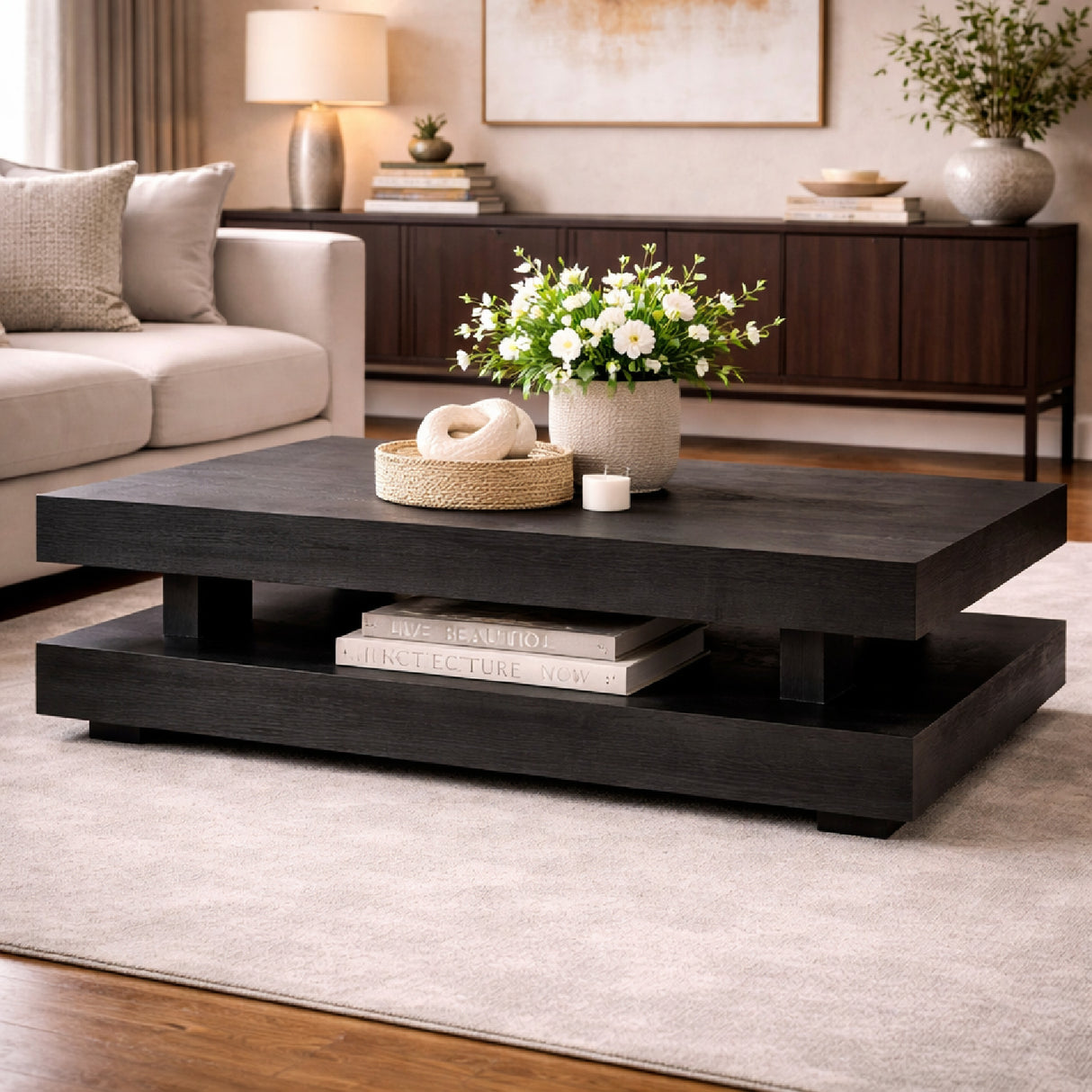 H-Shape Black Oak Coffee Table | Oroa.com