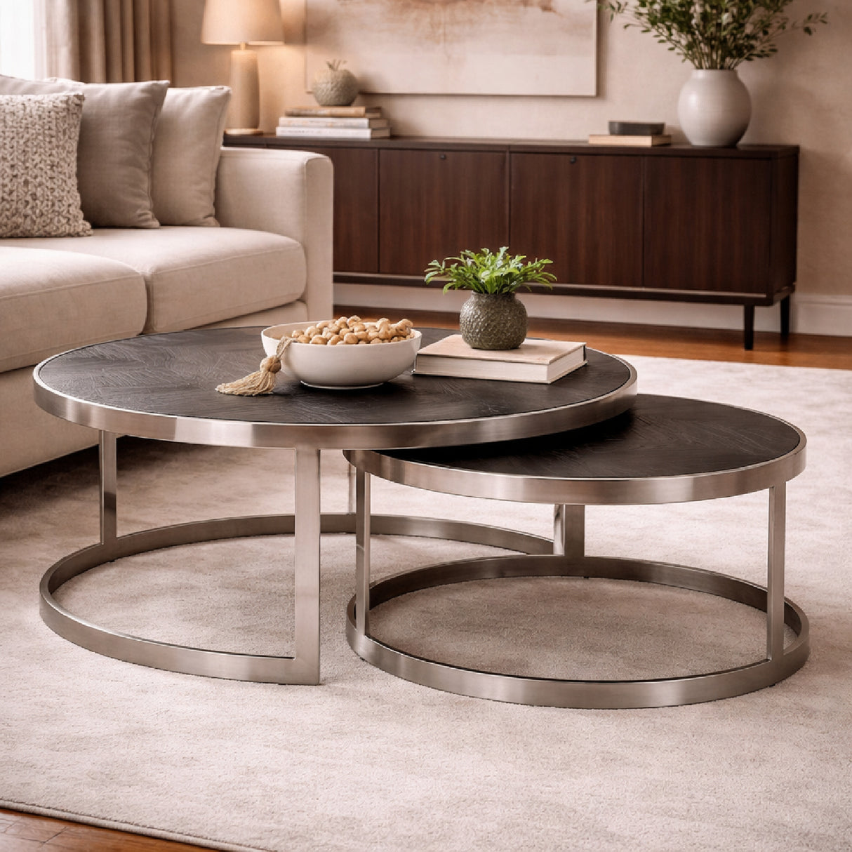 Round Silver Nesting Coffee Tables (2) | Oroa.com