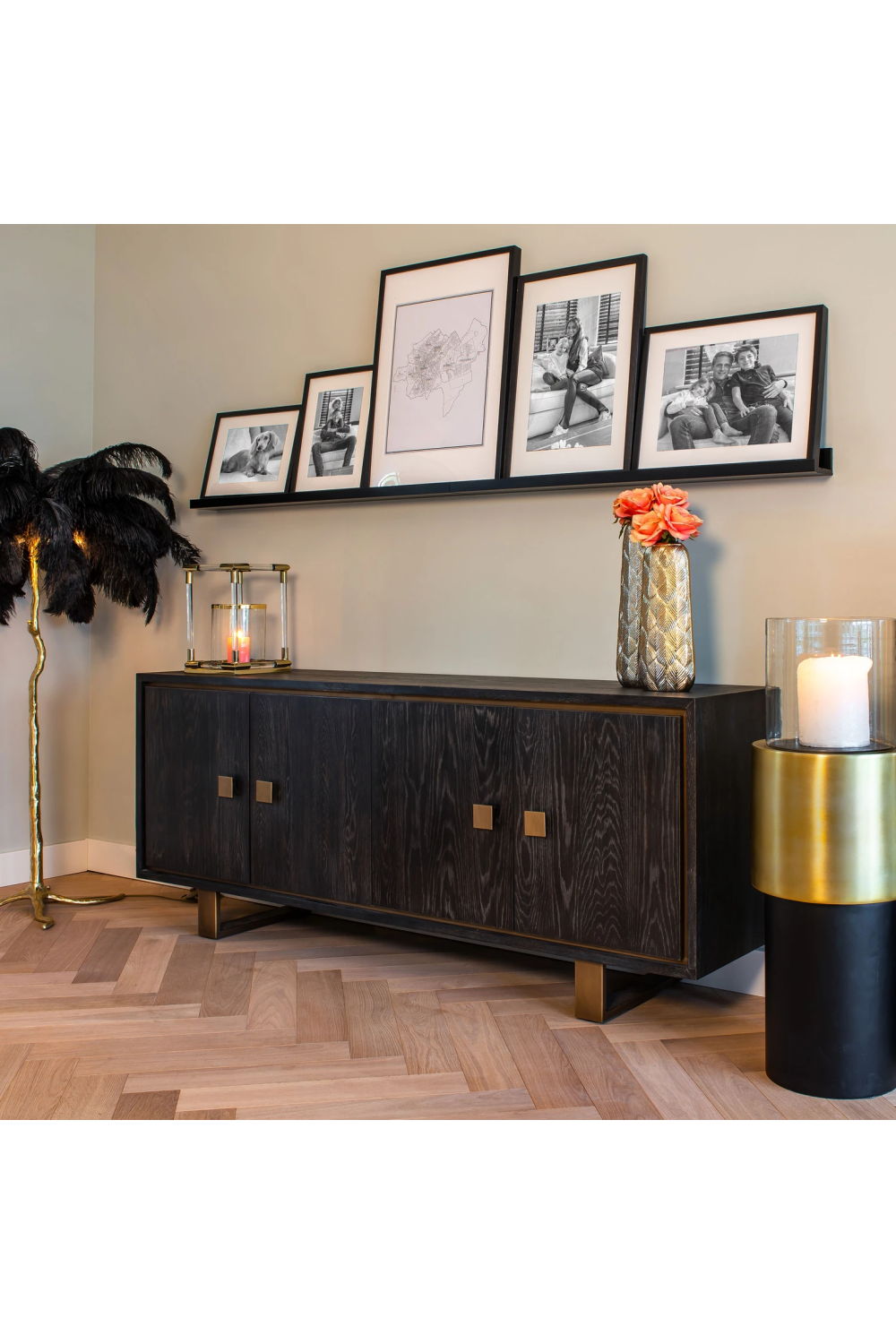 Black Oak Gold Accent Sideboard | Richmond Interiors Hunter | OROA.com