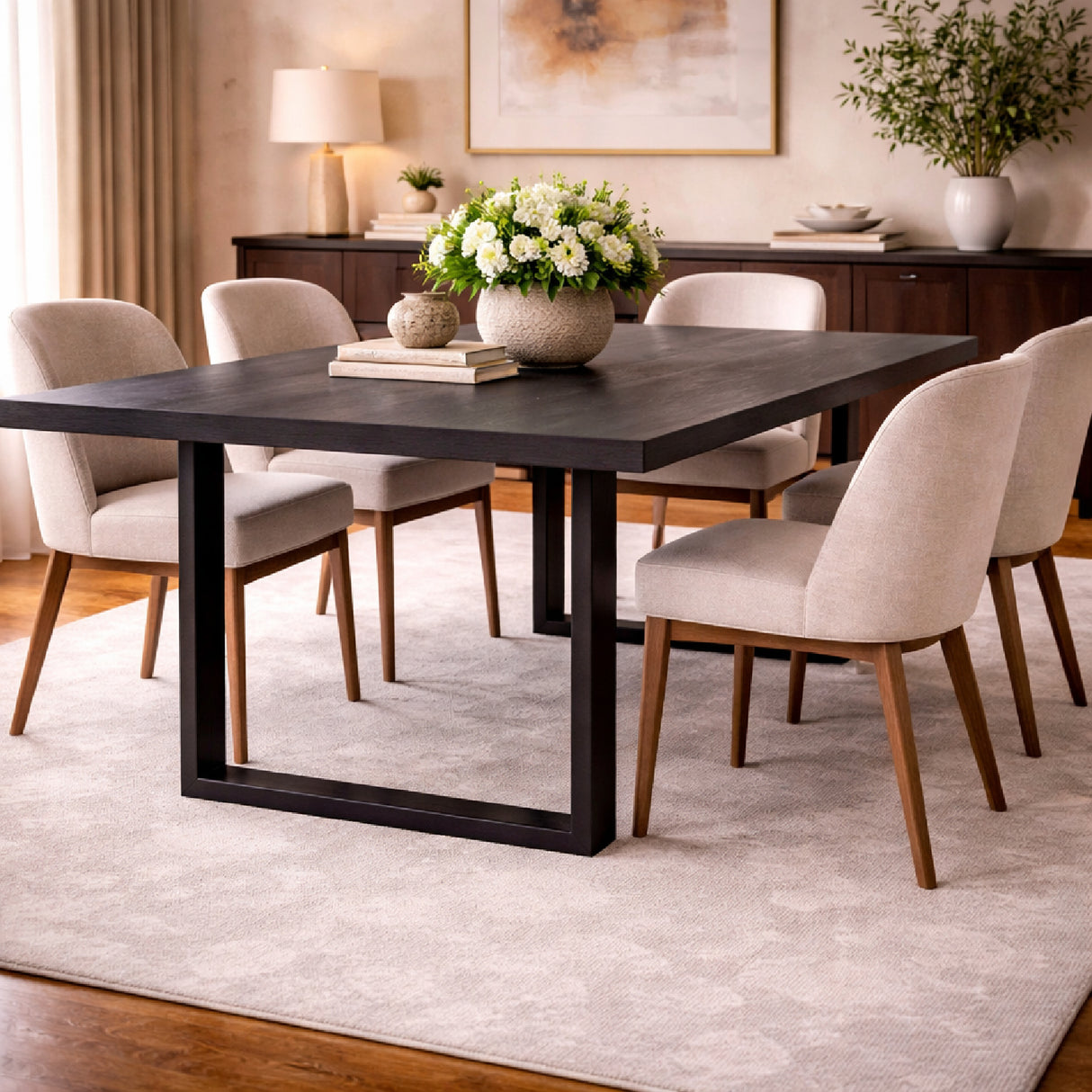 Black Oak U-Leg Dining Table M | Oroa.com