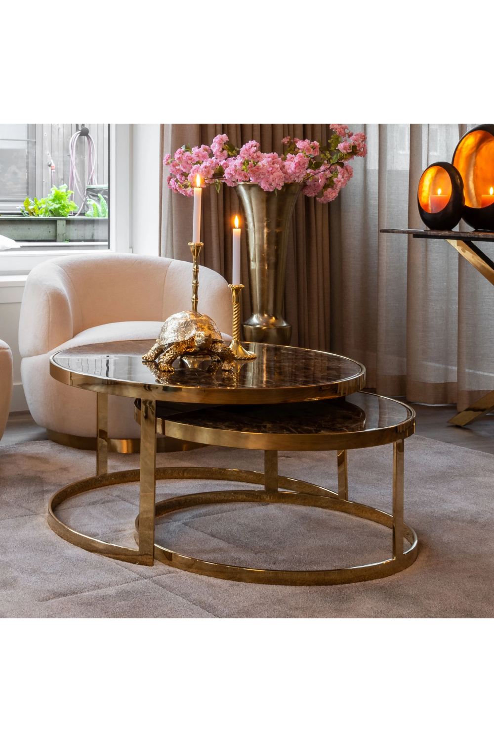 Gold Framed Marble Nesting Coffee Table | Richmond Interiors Conrad | Oroa.com