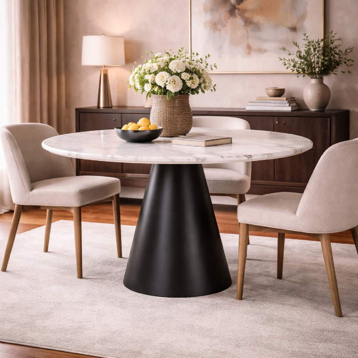 Round White Marble Pedestal Dining Table | Oroa.com