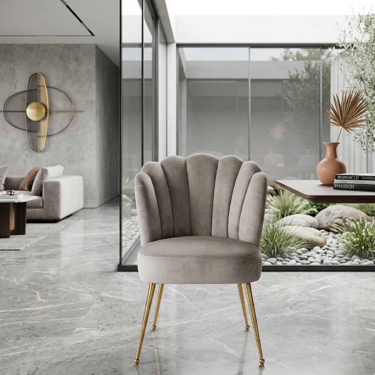 Scalloped Khaki Velvet Chair | Oroa.com