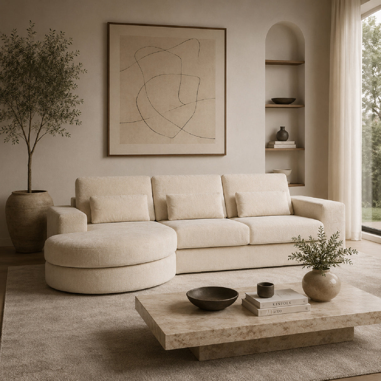 White Chenille Upholstered Sofa | Oroa.com