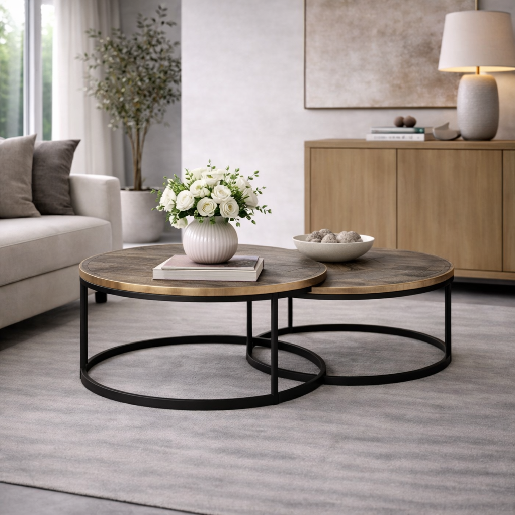 Round Gold Nested Coffee Tables (2) | Oroa.com