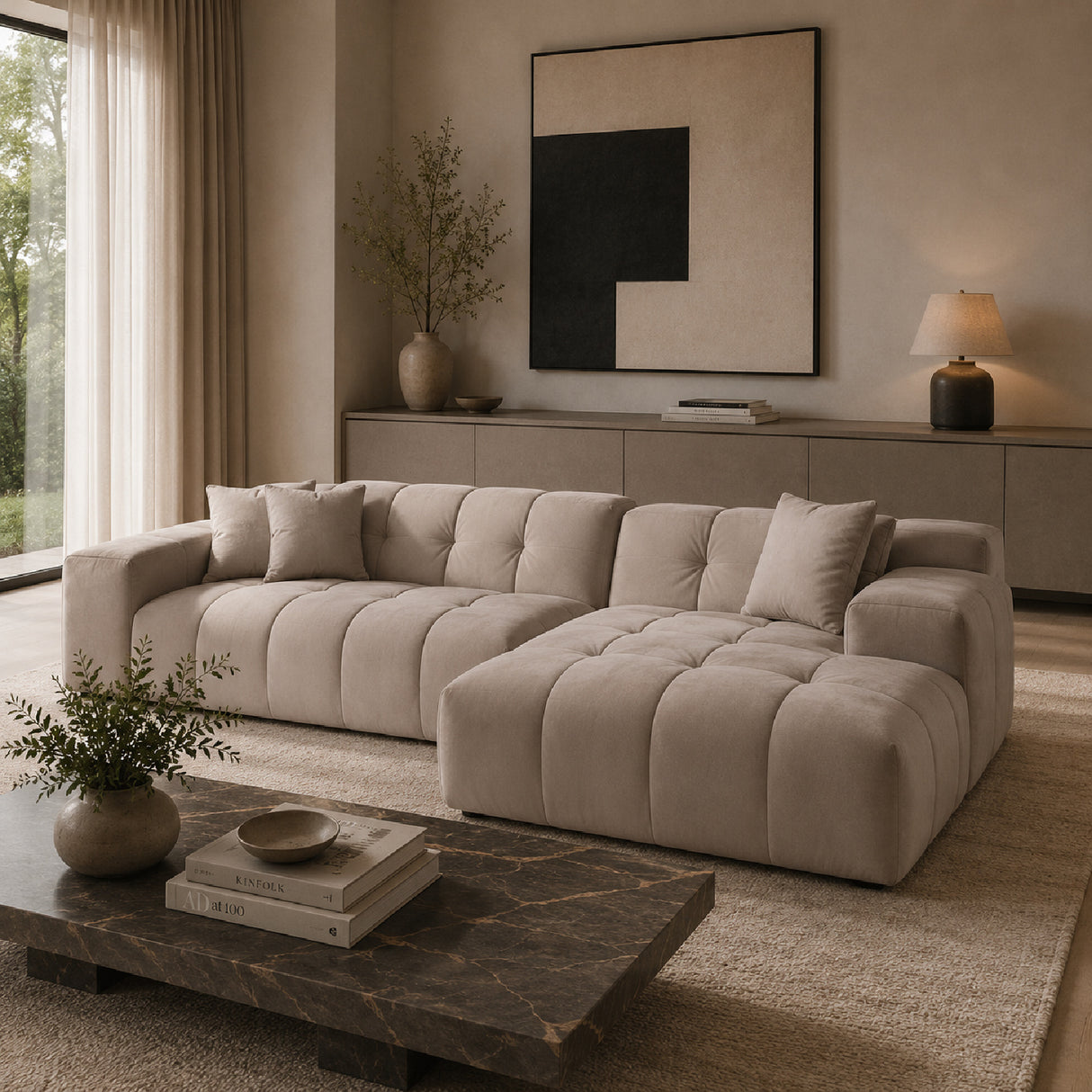 Khaki Velvet Channeled Sofa | Oroa.com