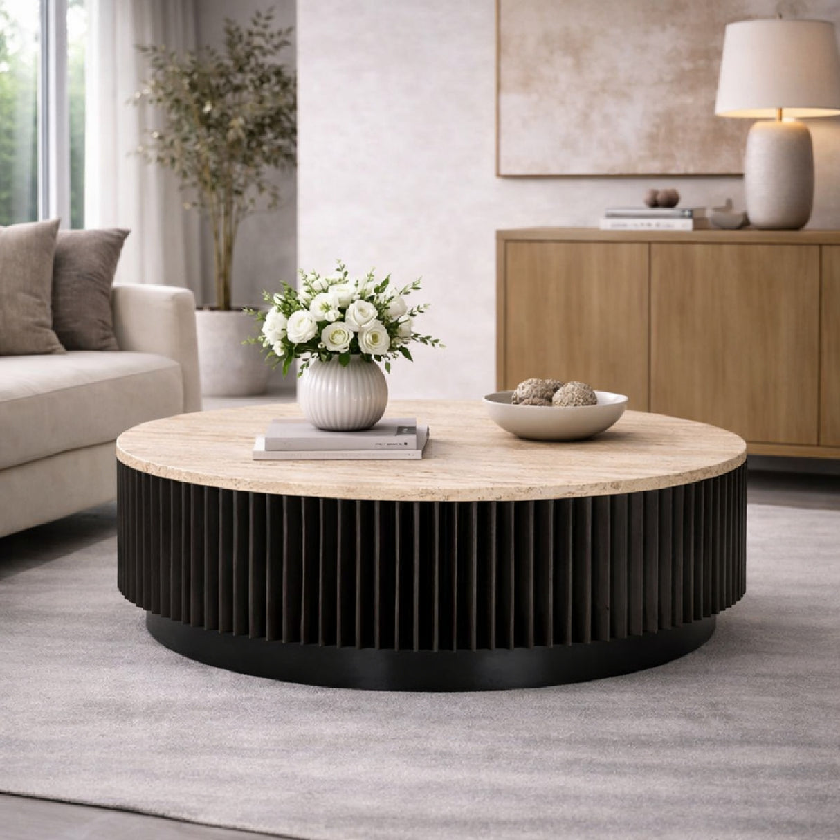Round Travertine Coffee Table | Oroa.com