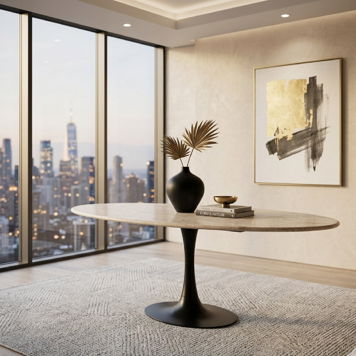 Travertine Pedestal Dining Table | Oroa.com