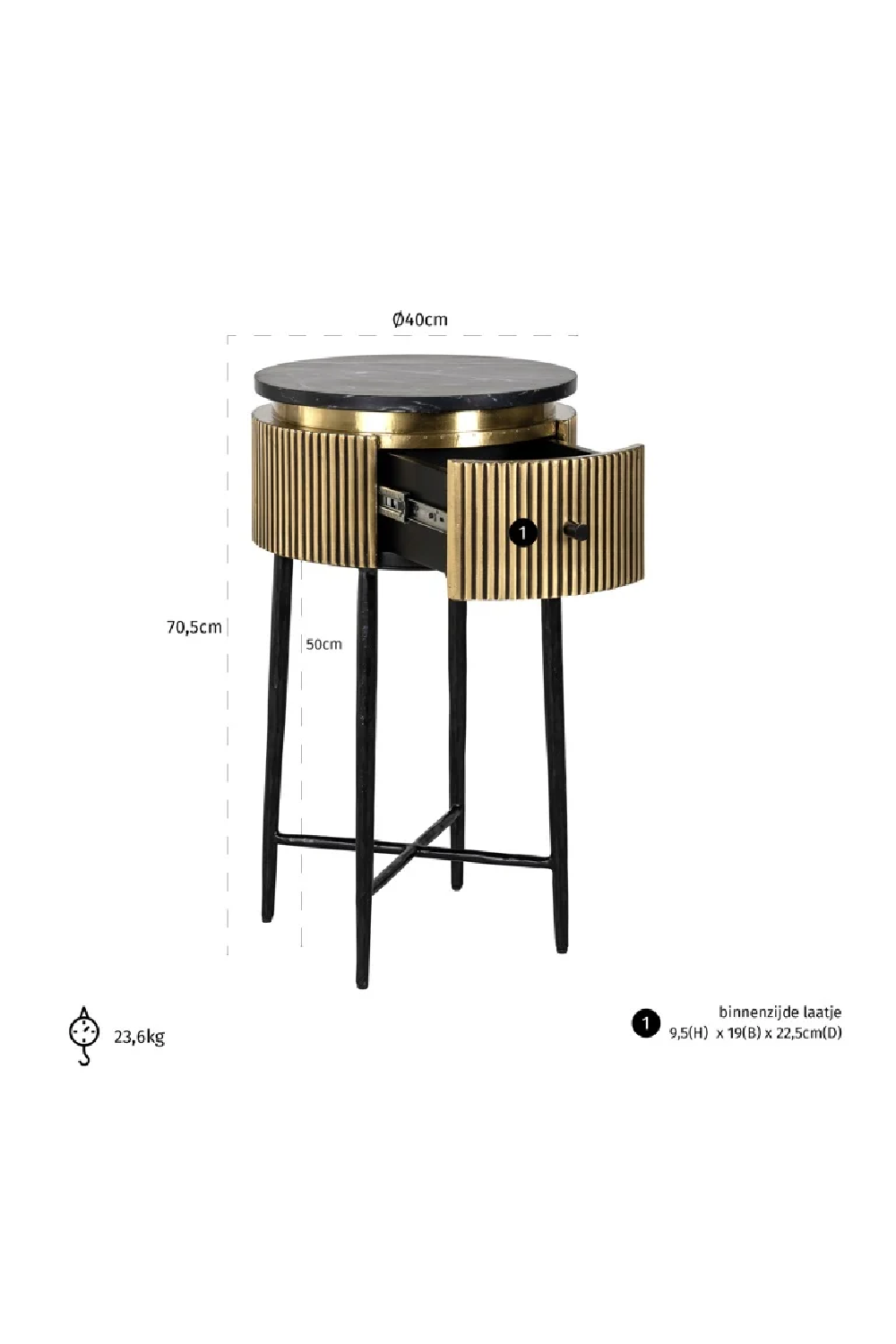 Round Marble 1-Drawer Side Table | Oroa.com