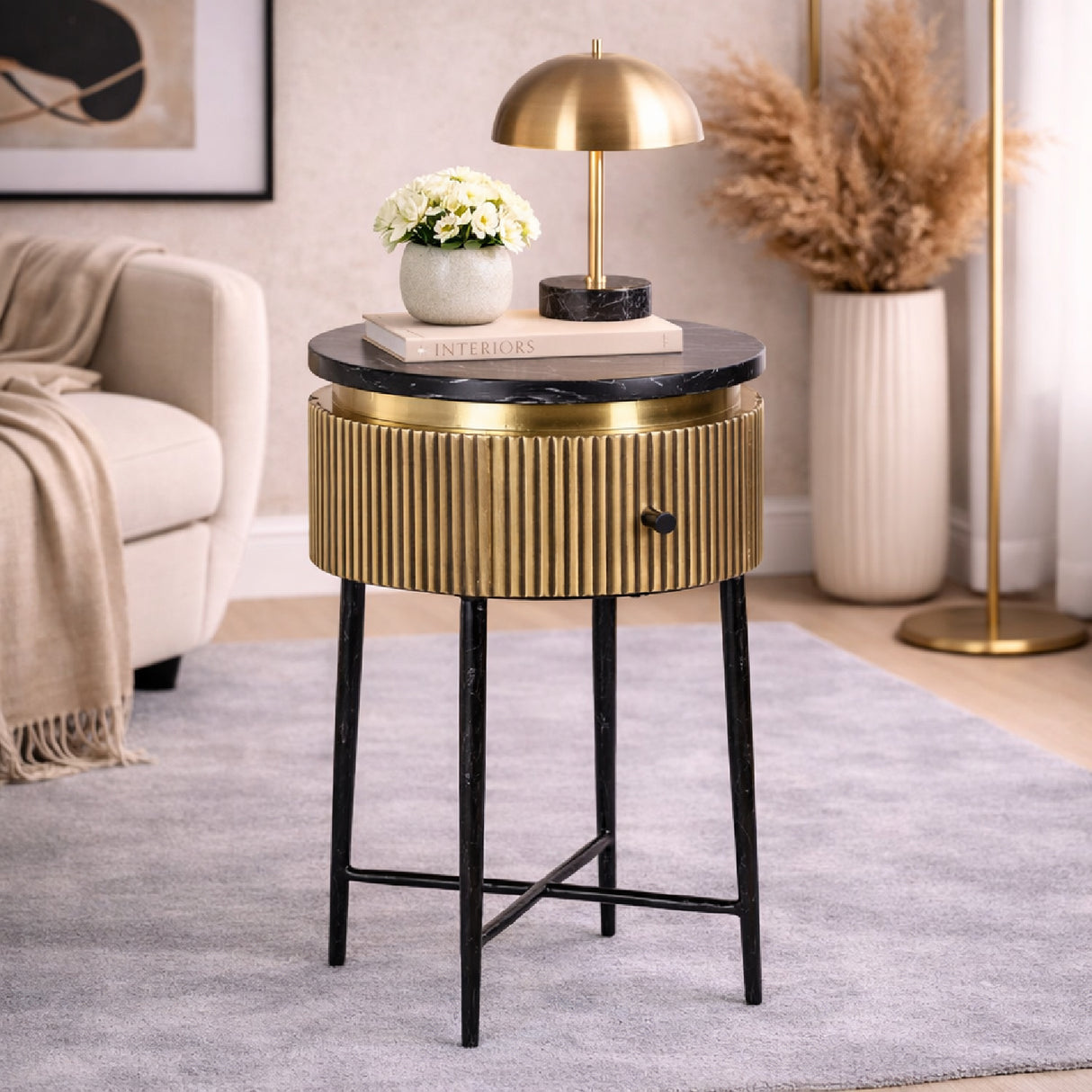Round Marble 1-Drawer Side Table | Oroa.com