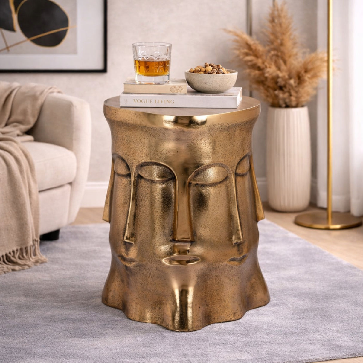 Gold Sculptural Face Side Table | Oroa.com