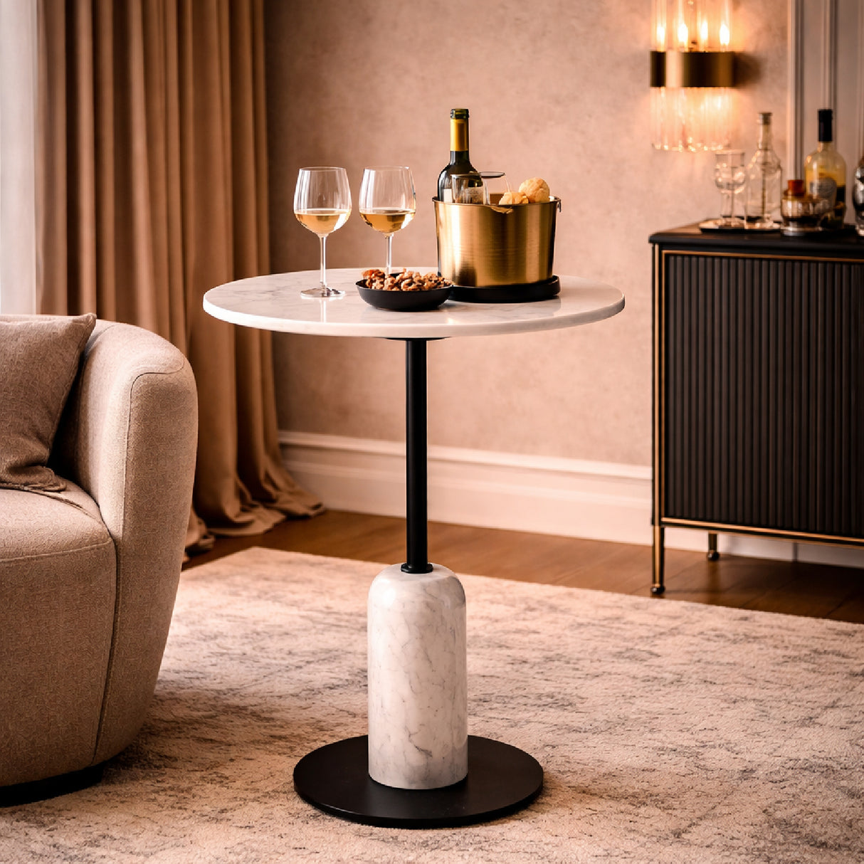 White Marble Pedestal Bar Table | Oroa.com