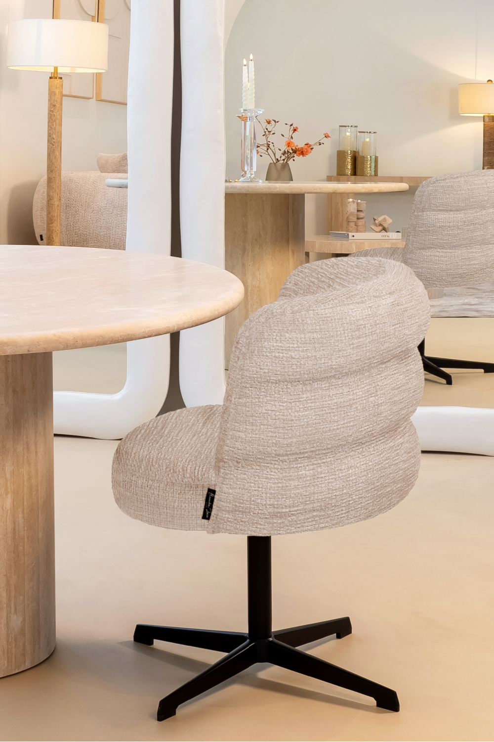 Cream Curved-Back Swivel Chair | Richmond Interiors Chadwick | Oroa.com
