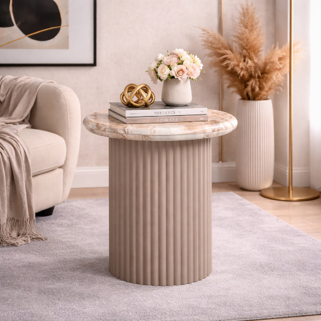 Beige Marble Round End Table | Oroa.com