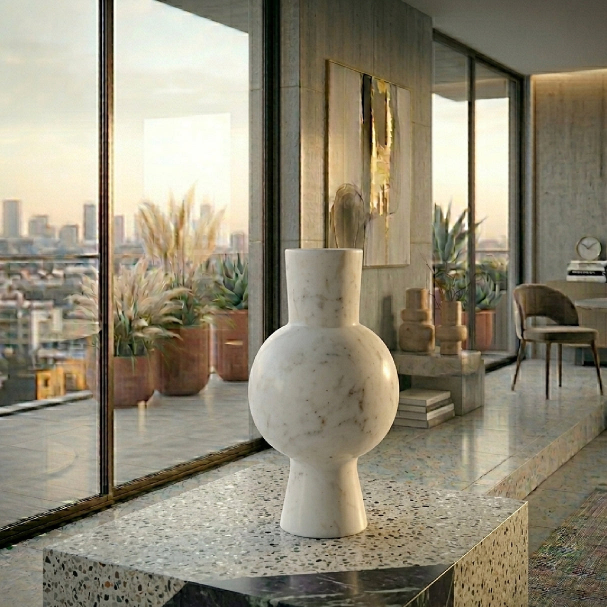 White Marble Rounded Vase | Oroa.com