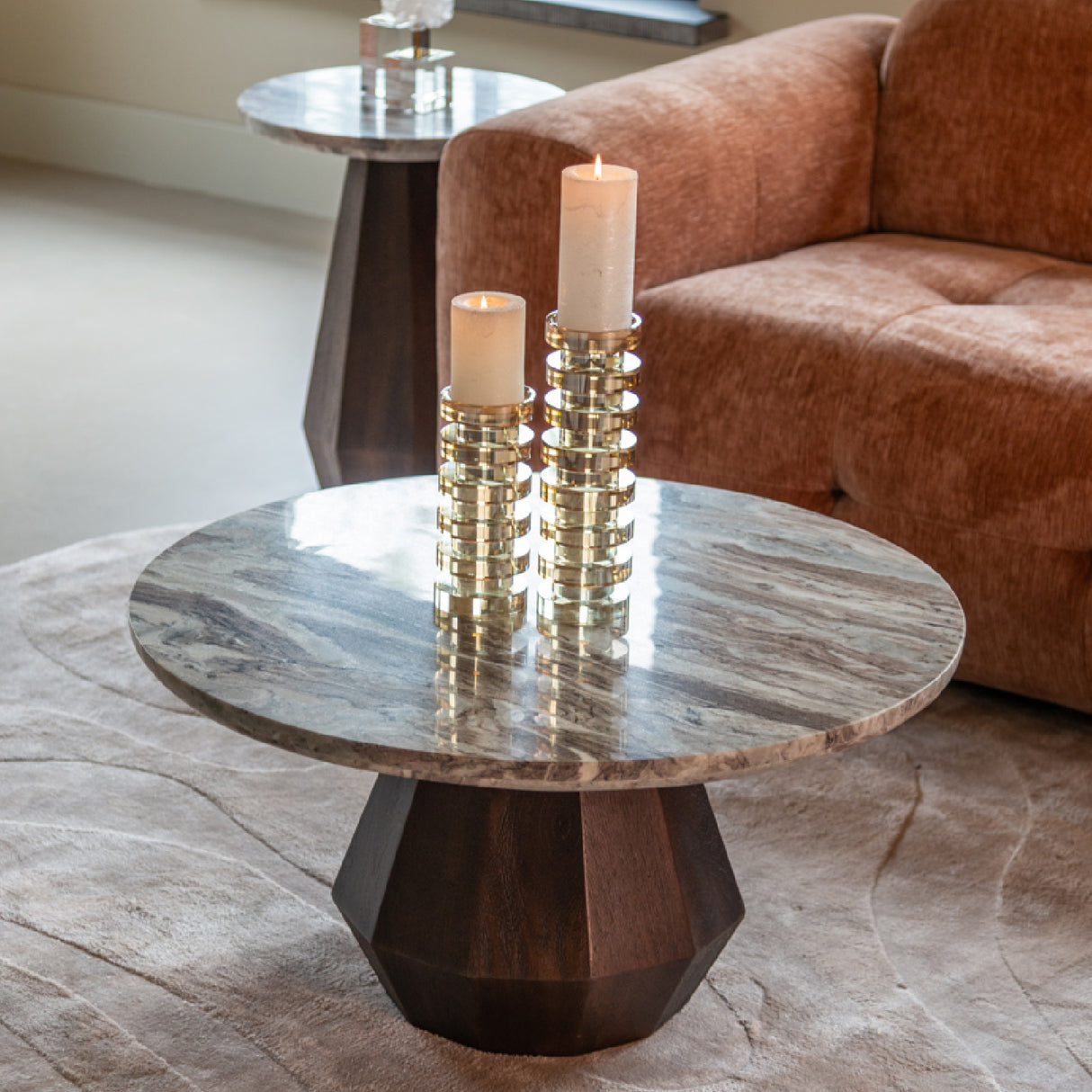 Round Marble Brown Coffee Table | Oroa.com
