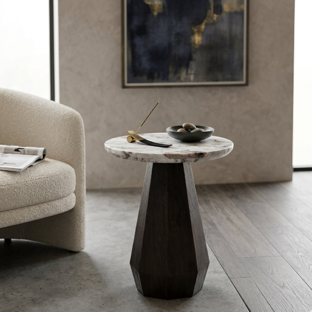 Round Marble Brown End Table | Oroa.com