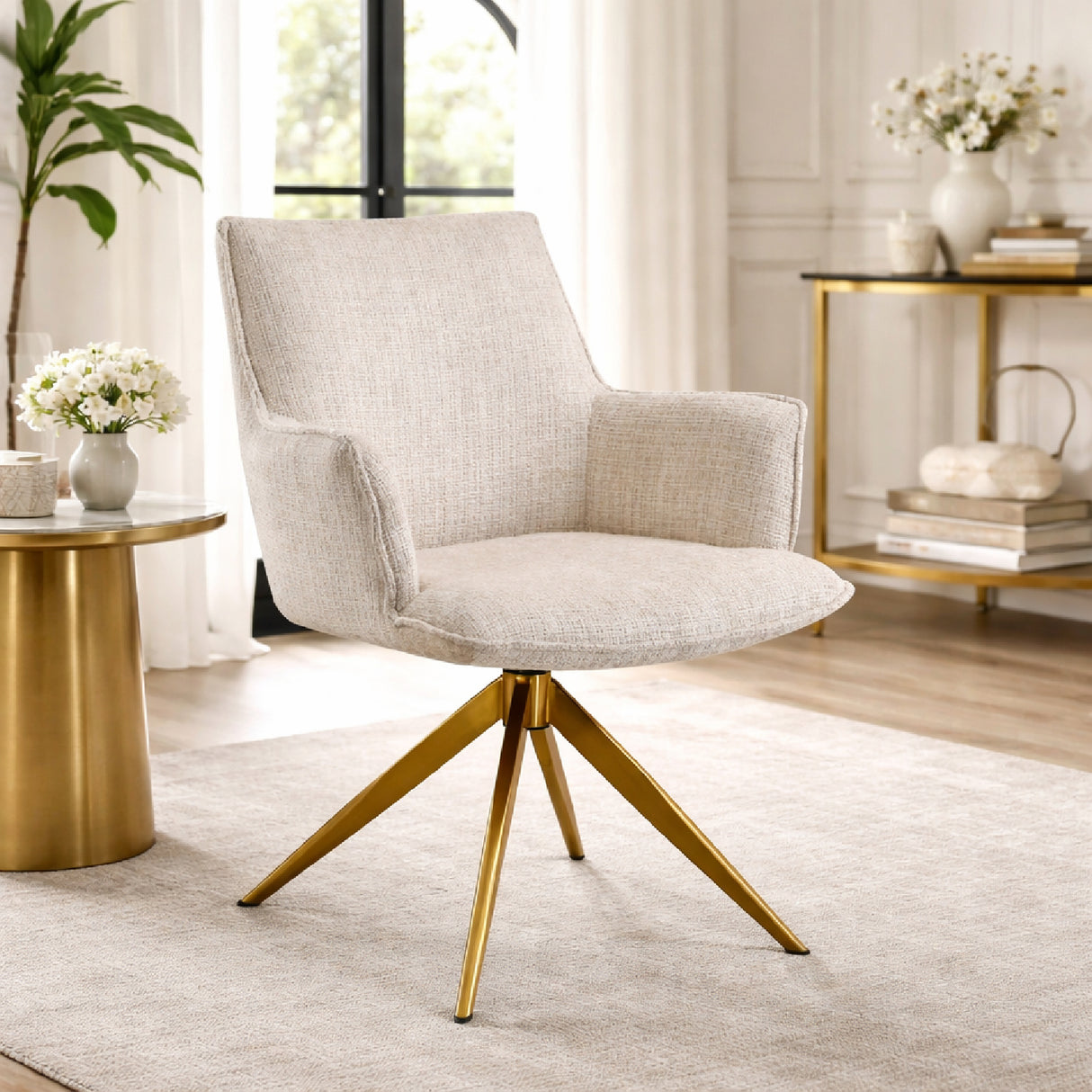 Beige Chenille Swivel Chair | Oroa.com