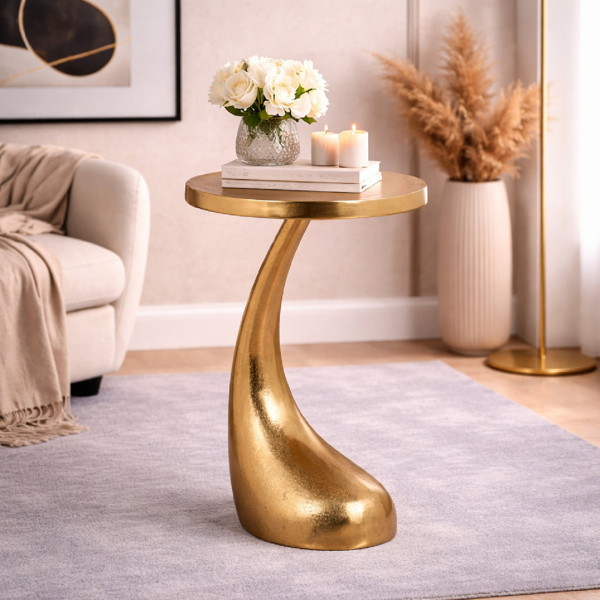 Gold Curved Pedestal End Table | Oroa.com