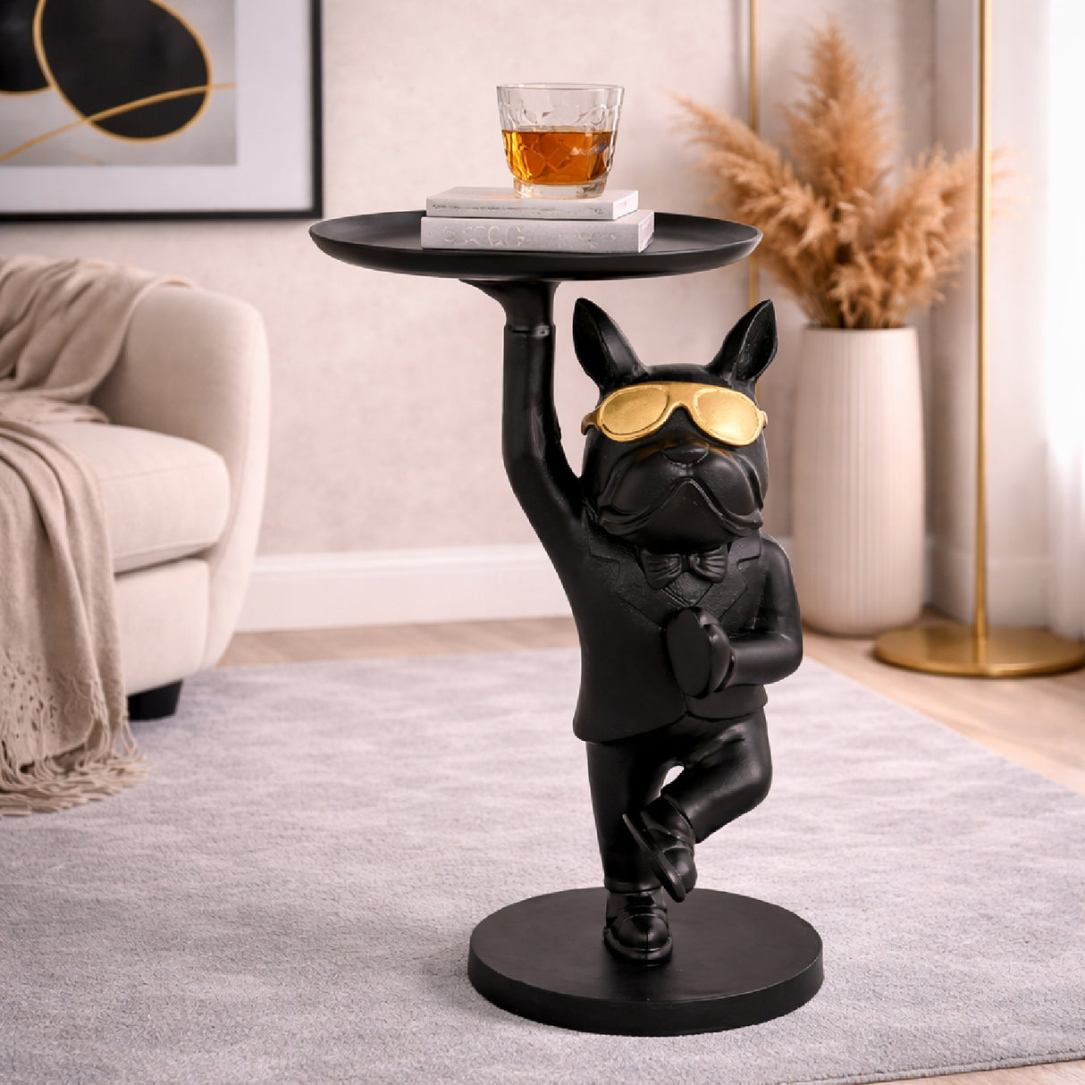 Dog Sculpture Black End Table | Oroa.com