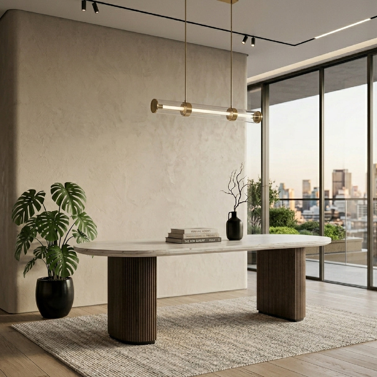Ribbed Wood Base Dining Table | Oroa.com