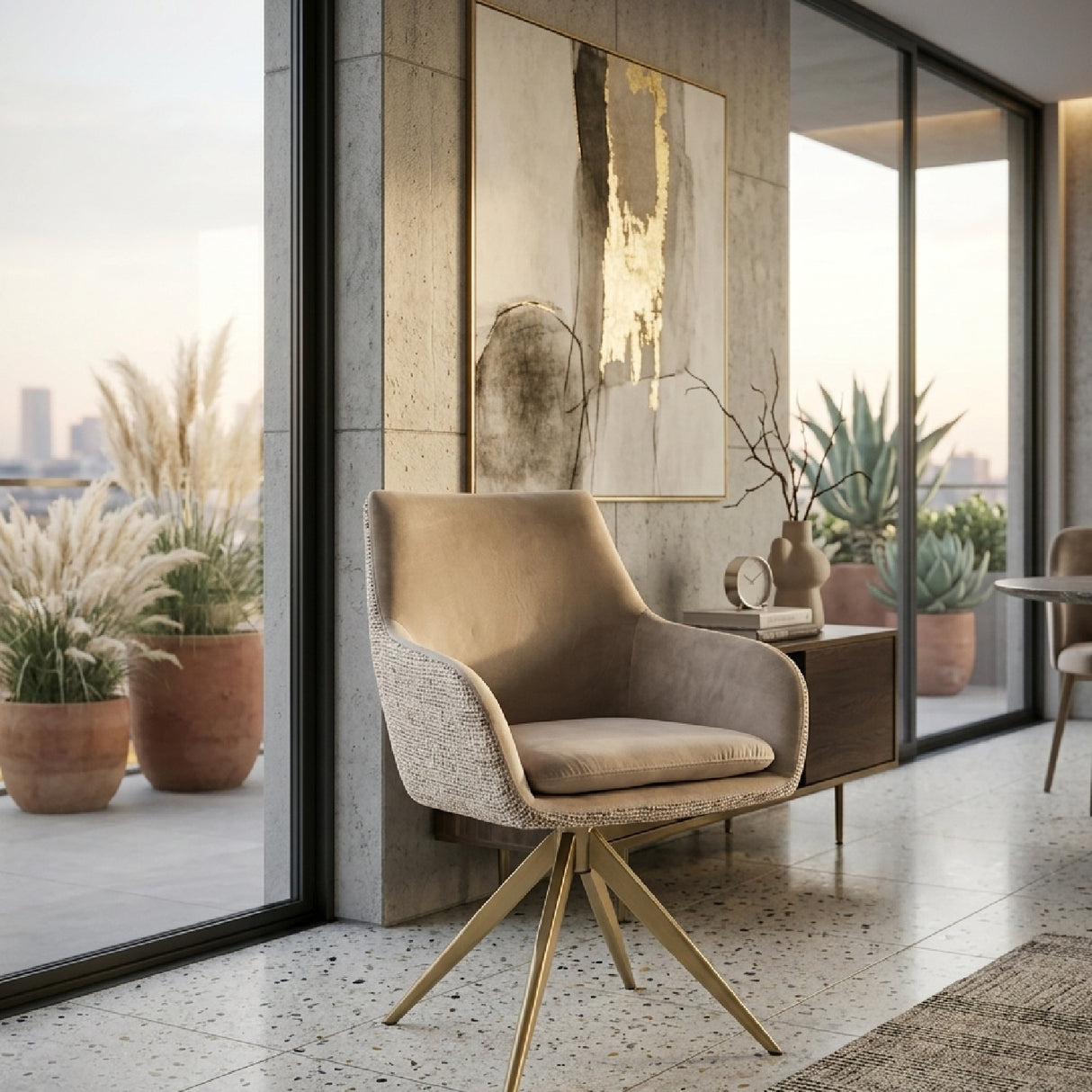 Khaki Velvet Swivel Chair | Oroa.com