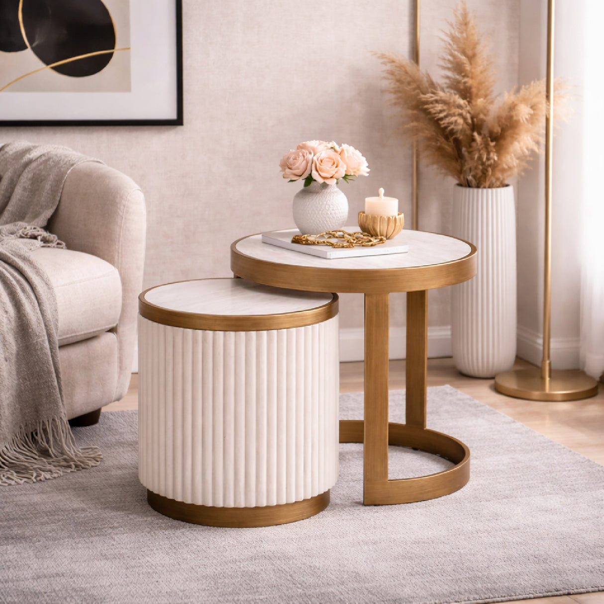 White Ceramic End Table Set (2) | Oroa.com