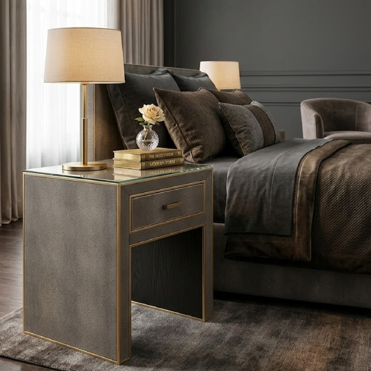 Brown Leather 1-Drawer Nightstand | Oroa.com