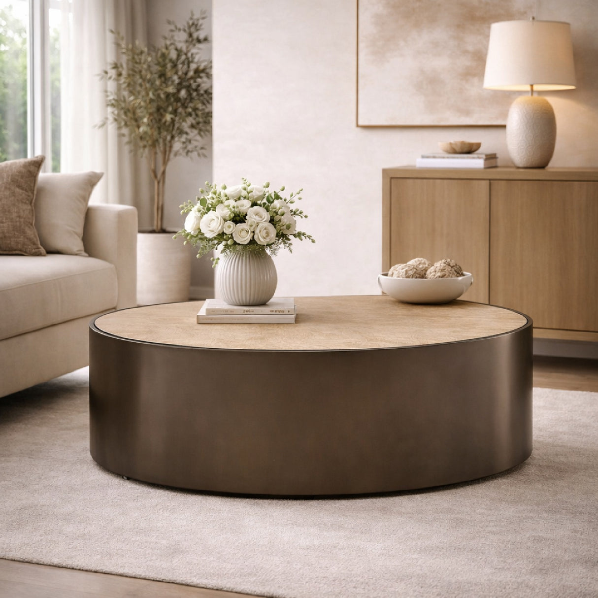 Bronze Framed Round Coffee Table | Oroa.com