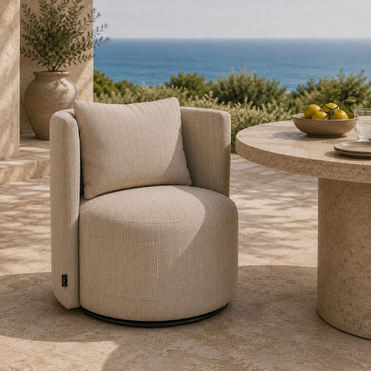 Modern European furniture - Beige Outdoor Swivel Dining Chair - www.oroa.com | Oroa.com