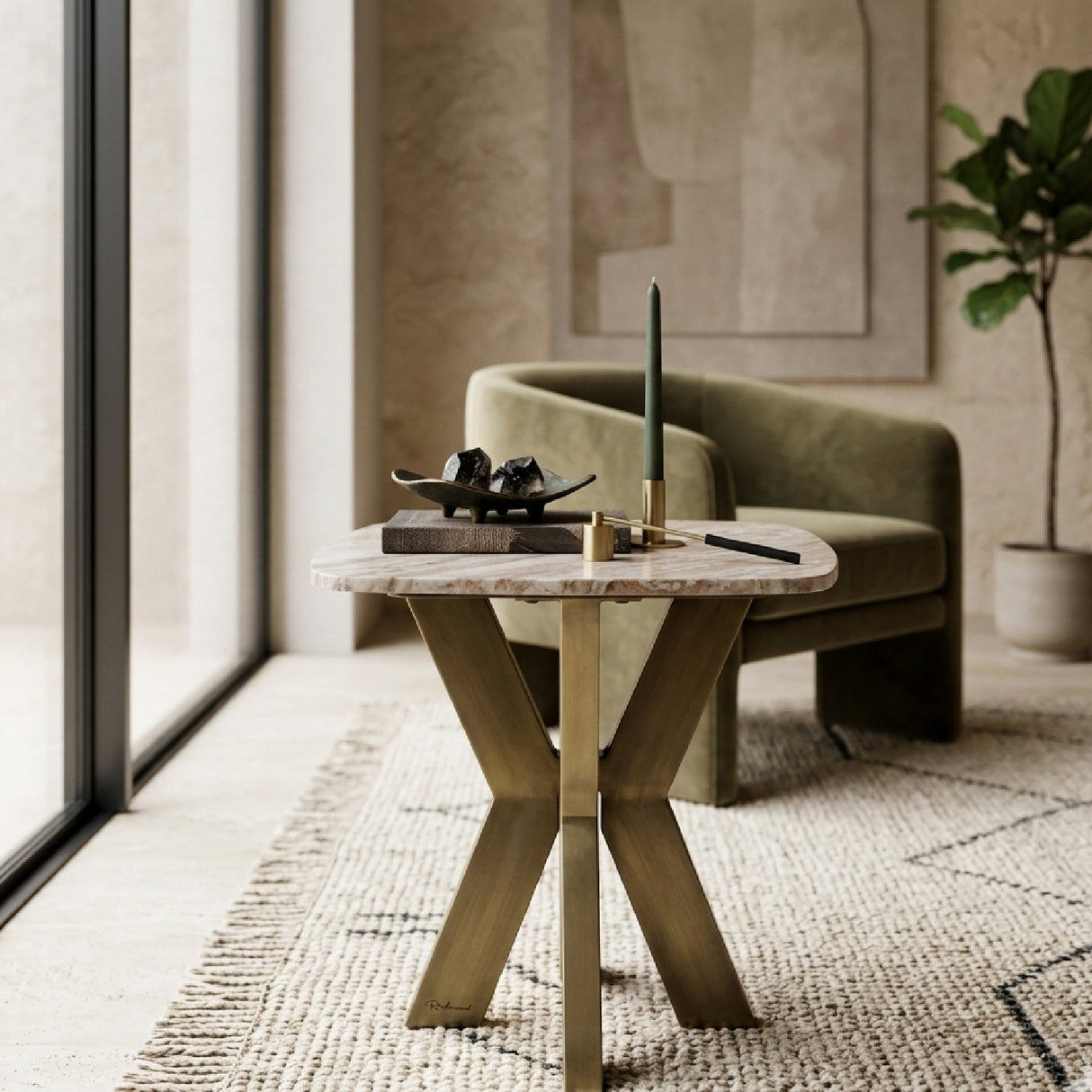 Brass Base Marble End Table | Oroa.com
