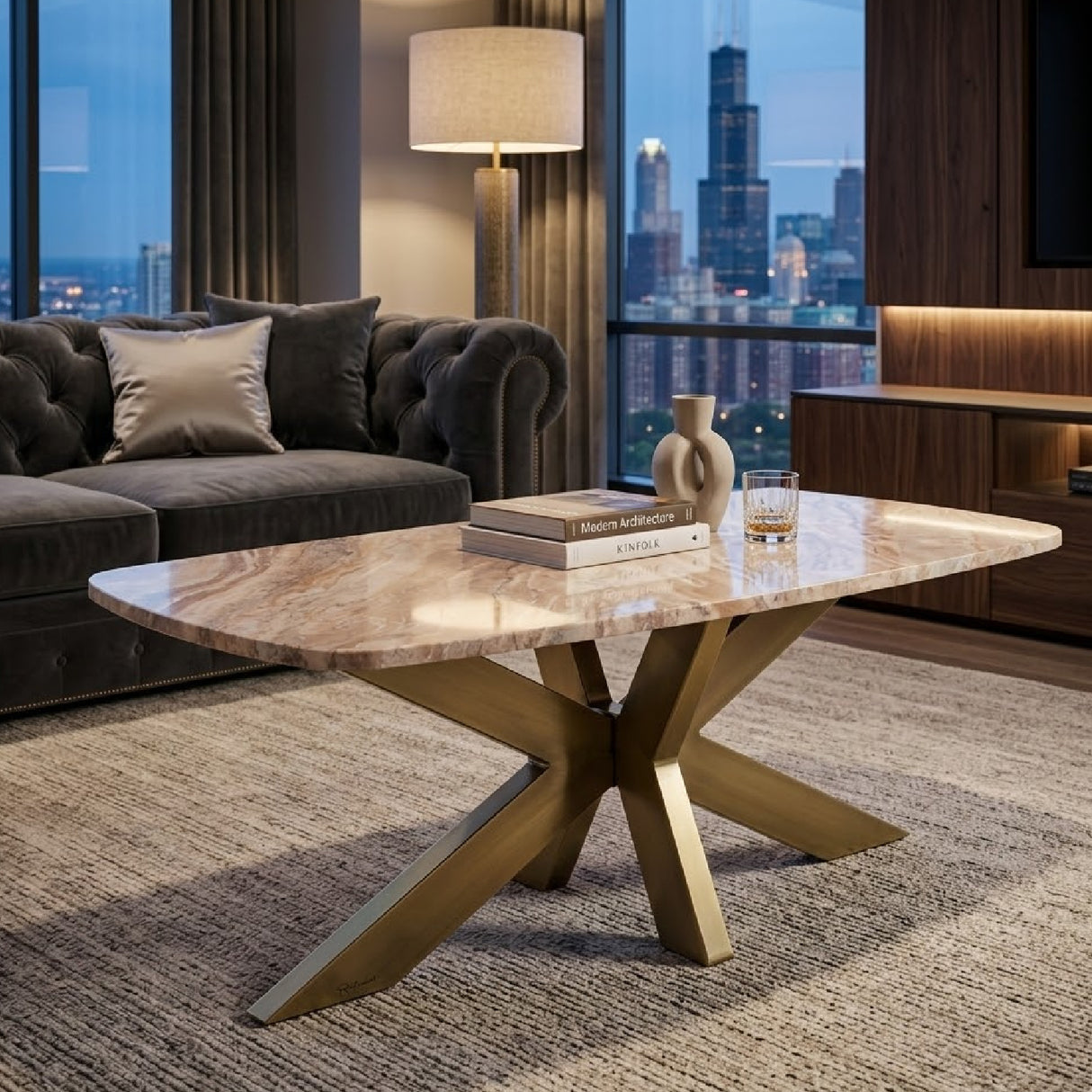 Brass Base Marble Coffee Table | Oroa.com